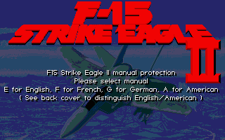F-15 Strike Eagle 2 title screen for Atari ST